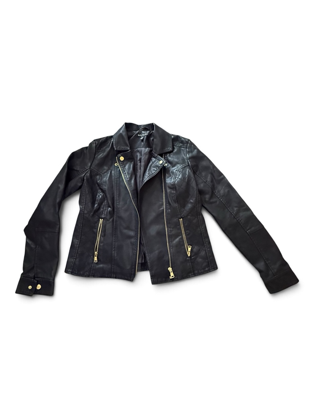 Baccini Women’s Black Faux Leather Biker Jacket Zip up size PS - Picture 2 of 5